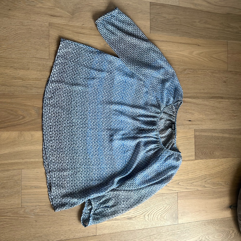 Ana petite xl multi blue/grey sheer blouse
